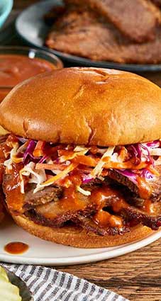 Oven Braised Brisket Sandwiches With Homemade Barbecue Sauce and Coleslaw